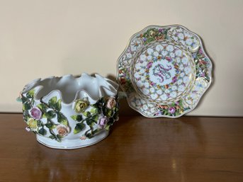 A FRENCH URN AND A DRESDEN PLATE