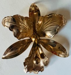 VINTAGE GOLD TONE ORCHID BROOCH