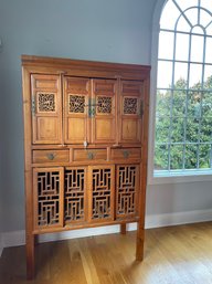 Very Rare 19th Century Chinese Latticed Pinewood Kitchen Cabinet