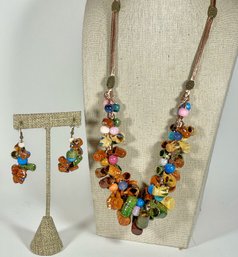 Unique Mexican Glazed Pottery 'mug' Necklace And Earrings