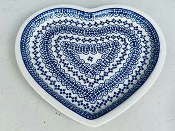 Large Handmade Polish Pottery Heart Dish (J)