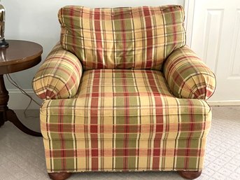 Plaid Upholstered Overstuffed Club Chair