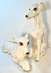 Pair Of Porcelain White Grey Hounds