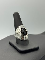 Wonderful Signed Navajo Black Onyx Heavy Sterling Silver Ring