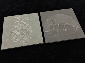 Pair Of Engraved Slate Trivets