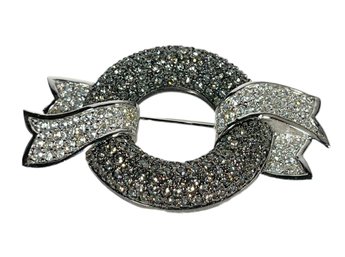 Signed Swarovski Crystal Designer Brooch Gray And White Stones