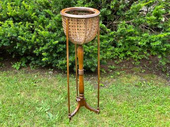 Antique Wood & Cane Plant Stand
