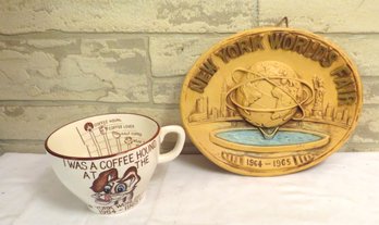 2 New York Worlds Fair Plaque  And Cup
