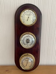 Ethan Allen Wood And Brass Weather Station  Barometer Hygrometer Thermometer