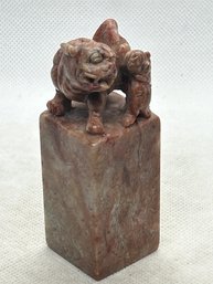 Finely Carved Vintage Chinese Oxblood Soapstone Foo Dog Seal