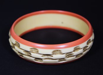 Tri Color Carved Bakelite Bangle Bracelet