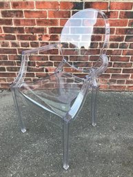 Awesome Crystal Clear GHOST CHAIR Lucite With Green Cushion - Very Nice Condition - Lucite / Clear Chair