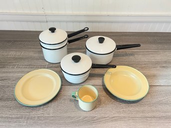 Lot Of Vintage Enamelware Pots And Misc Items