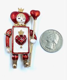Gold Tone And Enamel Painted Queen Of Hearts Brooch