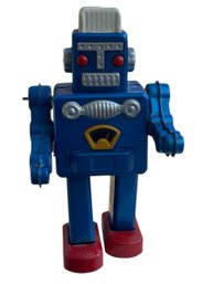 Blue Mechanical Metal Robot With Key- He Walks! MS 360 Made In China