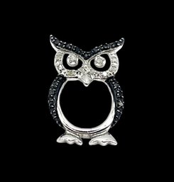 Vintage Sterling Silver Cz Stones Owl Pendant