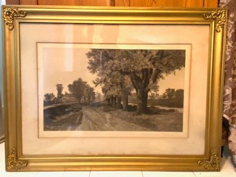 The Old Elm Road- Etched By Earnest Rost Framed And Matted Under Glass
