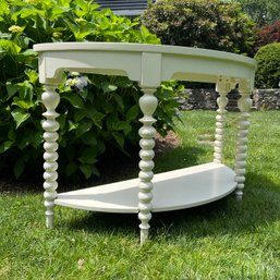 A Turned Leg Painted Wood Demi Lune Console Table