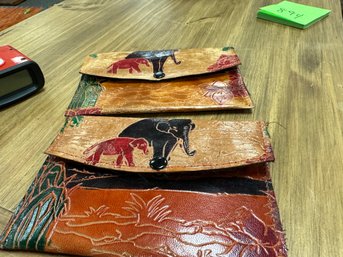 Pair Of Leather Elephant Clutch Purses