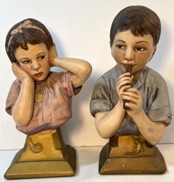 Funny Pair Of Boy Playing Flute And Girl Covering Ears Bookends