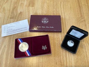 2 Silver Coins Proof Condition 2001 Guilder Coin And 1983 LA Olympiad In Original Box