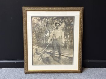 A Fabulous Vintage Black & White Photo, Old Man Chopping Wood