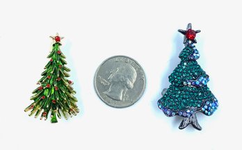 Pairing Of Christmas Tree Holiday Brooches