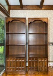 Vintage Pair Of Book Cases With Bottom Sorage Behind Doors