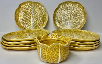 Secla Yellow Portuguese Cabbage Form Plates And A Bowl