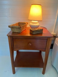 Bedside Lamp, Carved Wood Trinket Box, Basket And Night Stand 21.5x15.5x26