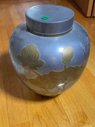 A PEWTER AND BRASS CHINESE URN