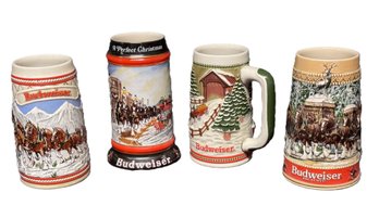Four Vintage Ceramic Budweiser Beer Steins Depicting The Famous Clydesdales - Made By Ceramarte/Brazil