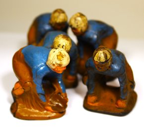 Five Antique Rubber Toy Soldiers Blue Jerseys Linemen