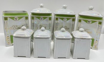 Set Vintage Lusterware Labeled Kitchen Canisters By Victoria China, Czechoslovakia  (8 Pieces)