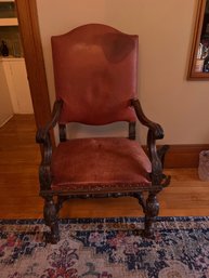 Carved Victorian Leather Armchair