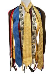 Lot Of Designer Neckties And Suspenders -  Armani, Ferragamo, Hermes, Coach,