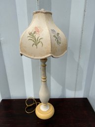 Antique Chann And Company Table Lamp With Turned Circular Wooden Base
