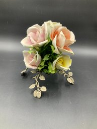 Capodimonte Flowers With Metal Stand