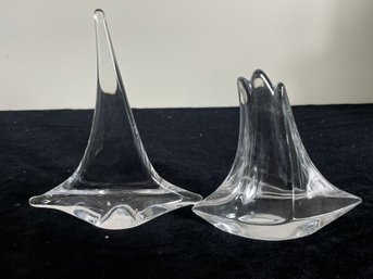 Clear Crystal Sailboat Figurines - Daum And Other Both Signed