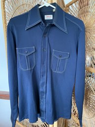 Vintage 1970s Men's Dagger Collar Polyester Shirt