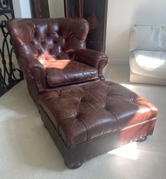 Ralph Lauren Leather Wing Back Chair With Ottoman