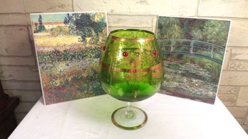 Pair Of Monet Wall Art & Giant Bohemian Cordial Glass Vase