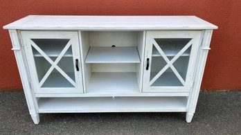 A Painted White Two Doors Tv Cabinet / Credenza Distressed Look