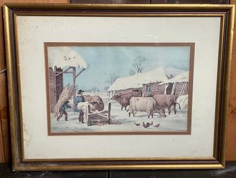 THE FARM YARD Winter Framed And Matted Print