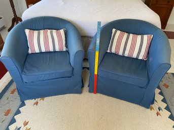 Pair Of Ikea Tullsta Armchairs Blue Slipcovers