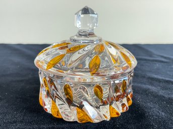 Vintage Echt Bleikristall Gepresst Lead Crystal Clear Amber Jar Bowl W Lid