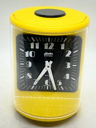 Vintage Mid Century Modern Space Age Barrel-style Alarm Clock In Bright Yellow