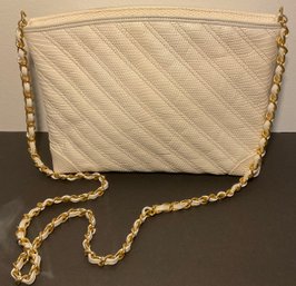 Vintage White & Braided Gold Chain Handbag, Made In Italy.