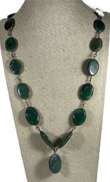 Green Semiprecious Stone And Sterling Silver Necklace