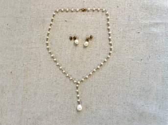 14K Pearl Drop Necklace & Pearl Earrings